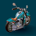 3D Rendered Blue Classic Motorcycle With Orange Seat Chrome Accents And Dark Blue Background