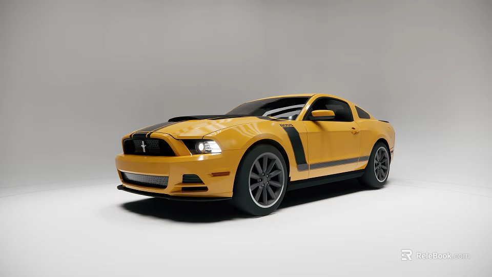 Yellow Mustang Two Door Sports Car With Black Stripes And Sporty Exterior Design 3d model 