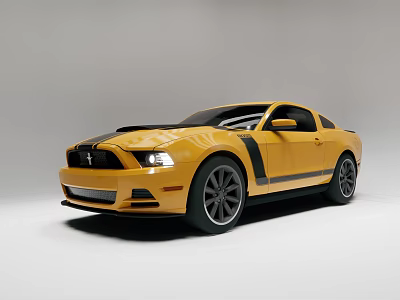 Yellow Mustang Two Door Sports Car With Black Stripes And Sporty Exterior Design 3d model