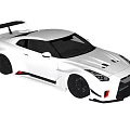 White Sports Car With Large Rear Spoiler Black Wheels And Body Stripes