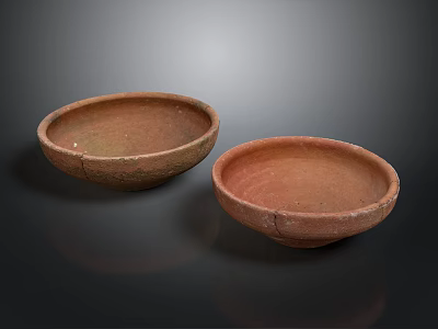 Hand Carved Brown Ceramic Bowls With Textured Surface And Smooth Edges 3d model