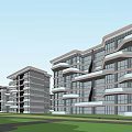 Modern Multi Story Residential Building With Balconies Green Trees And People Around