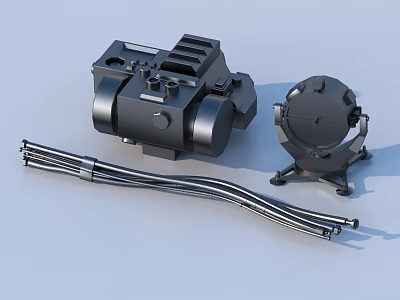 Black Mechanical Components Featuring Cylindrical Device And Elongated Metal Pipes 3d model
