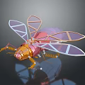 Mechanical Insect Robot With Transparent Wings Metallic Golden Body And Spring Legs