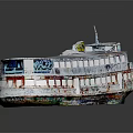 Old Steamboat With Weathered Red And White Exterior And Multiple Decks