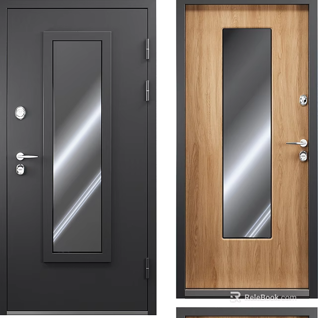 Modern Black and Wooden Hinged Doors with Glass Panel for Home Interior Design 3d model 