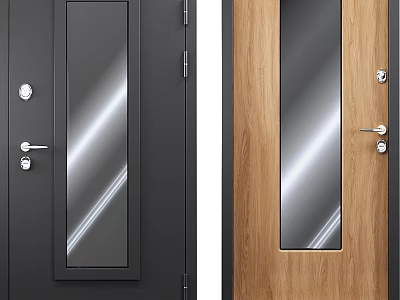 Modern Black and Wooden Hinged Doors with Glass Panel for Home Interior Design 3d model