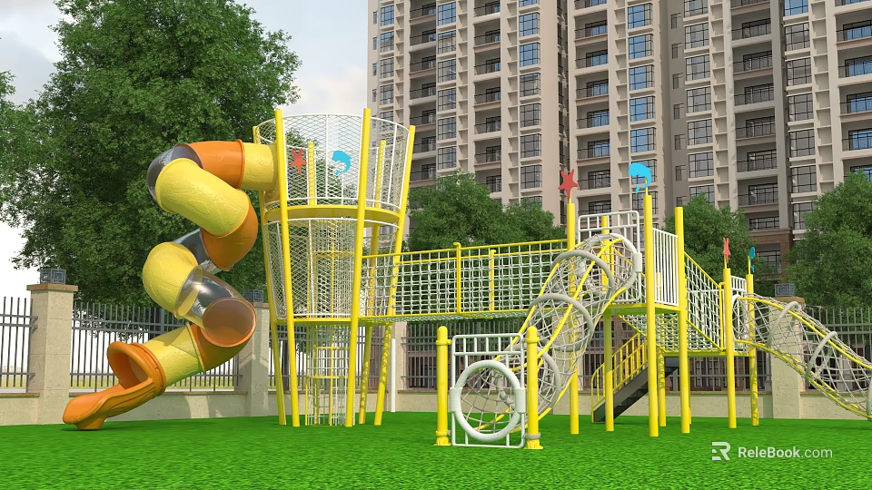 Outdoor Playground Equipment For Kids With Slides And Climbing Structures 3d model 