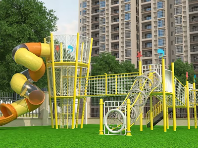 Outdoor Playground Equipment For Kids With Slides And Climbing Structures 3d model