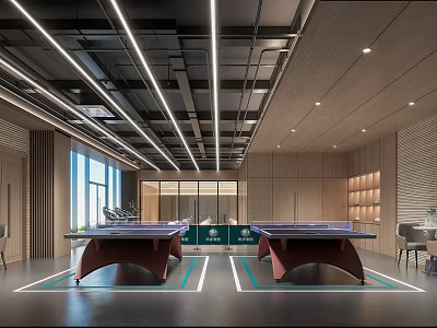 Indoor Sports Fitness Space With Modern Ping Pong Tables And Large Windows 3d model
