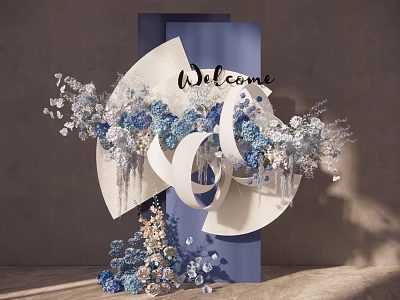 Welcome Sign Decorative Arrangement With Blue And White Flowers And Elegant Design 3d model