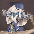 Welcome Sign Decorative Arrangement With Blue And White Flowers And Elegant Design