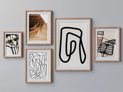 Framed Abstract Paintings With Wooden Frames And Diverse Abstract Line Shapes 3d model