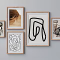 Framed Abstract Paintings With Wooden Frames And Diverse Abstract Line Shapes
