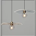 Modern Copper Glass Pendant Lights With Curved White Shades And Transparent Globe Bulbs