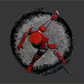 Red Armor Game Movie Character Holding Gun Standing on Snow Covered Circular Platform