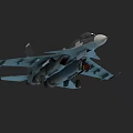 Blue Gray Military Fighter Jet With Twin Vertical Tails And Landing Gear
