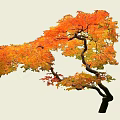 Vibrant Deciduous Tree With Orange Red Leaves And Curved Branches In Autumn