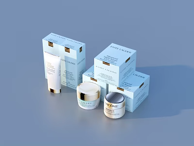 Luxury Perfume Cosmetics Collection With Elegant Cream Jars And Sleek White Packaging 3d model