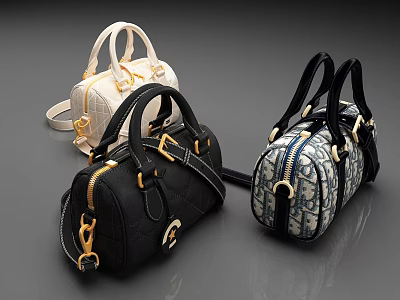 Stylish Women's Handbags Collection Featuring Black White And Patterned Designs With Gold Hardware 3d model