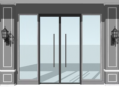 Shopping Mall Store Entrance With Glass Doors And Decorative Wall Lanterns 3d model
