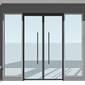 Shopping Mall Store Entrance With Glass Doors And Decorative Wall Lanterns