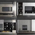 Modern White and Black TV Stand with Open Shelves Books and Decorative Items