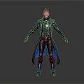Futuristic Game and Movie Character in Tech Inspired Long Gray Coat With Blue Glowing Elements