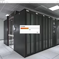 Modern Data Center Interior With Black Server Racks And Glass Doors