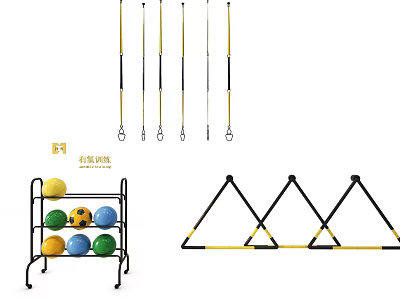 Sports Equipment for Training Including Adjustable Poles Colorful Balls and Triangle Stands 3d model