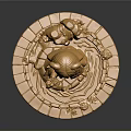 Golden 3D Statue Of Female Character In Traditional Dress With Circular Base And Intricate Patterns