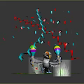 Vibrant Flying Toucan Standing On Green Grass With Colorful Streamers Confetti And Balloons