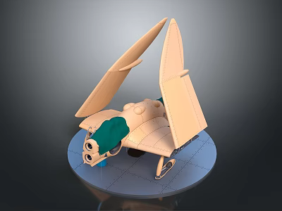 3D Designed Spacecraft Model With Beige Wings Green Body And Blue Base For Space Exploration 3d model