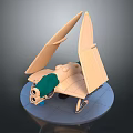 3D Designed Spacecraft Model With Beige Wings Green Body And Blue Base For Space Exploration