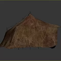 Rustic Brown Fabric Tent Structure With Support Poles And Pleated Canopy Design