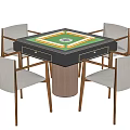 Square Mahjong Entertainment Table With Green Playing Surface And Four Light Gray Cushioned Wooden Chairs