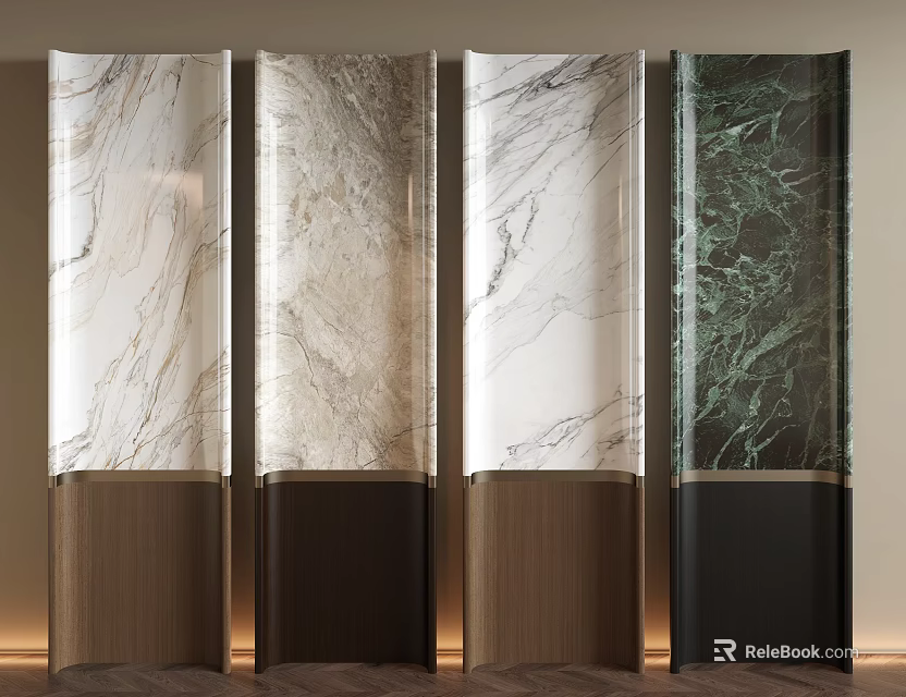 Modern Wall Panels with Marble Patterns and Wooden Bases for Elegant Interior Design 3d model