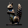 Squirrel Sculpture Carving With Detailed Craftsmanship Standing Pose Fluffy Tail And Holding Nut