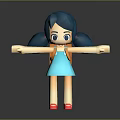 Cute Cartoon Girl Character With Teal Pigtails Blue Dress Red Shoes And Outstretched Arms