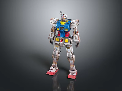 Gundam Robot Character With Silver Blue Red Yellow Armor From Game And Movie 3d model