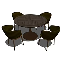 Dark Colored Round Dining Table Set With Four Upholstered Chairs And Textured Tabletop 3d model