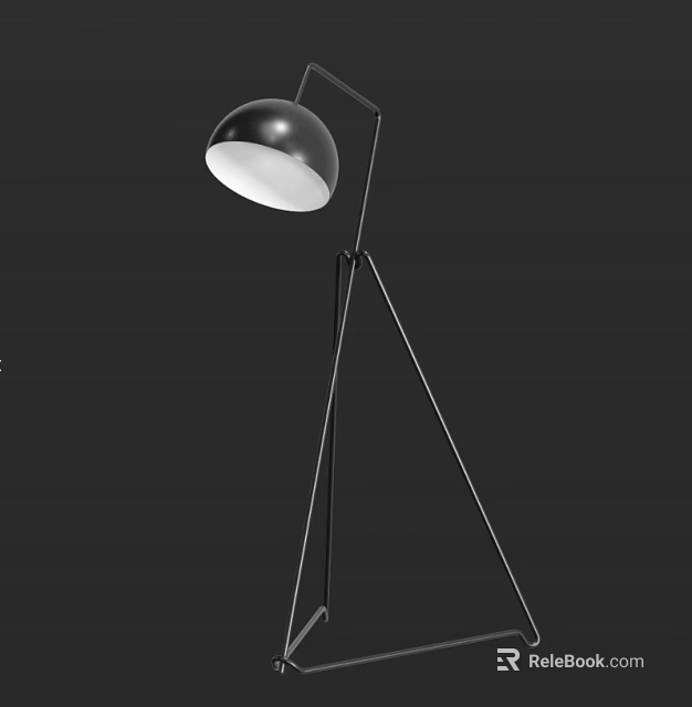 Modern Black Floor Lamp With Tripod Stand And Round White Shade Design 3d model 