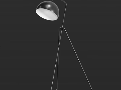 Modern Black Floor Lamp With Tripod Stand And Round White Shade Design 3d model