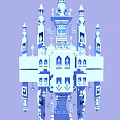 Cartoon Scene Featuring Blue Castle With Spires Windows And Decorative Details