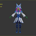 Game Movie Character with Fox Ear Hat Blonde Hair White Purple Outfit and Boots