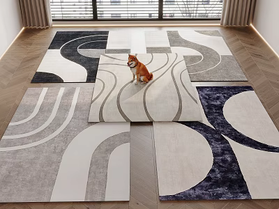 Modern Square Rugs with Geometric Patterns in Neutral and Dark Blue Tones for Home Decor 3d model