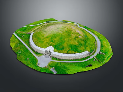 Cartoon Scene Of Round Fortress With Green Grass Pathway And White Circular Wall Entrance 3d model
