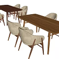 Modern Wooden Dining Table Set With Beige Upholstered Chairs And Solid Wood Frame 3d model