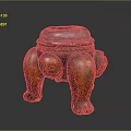 Traditional Brown Ceramic Home Living Container with Elephant Leg Shaped Legs and Carved Lid