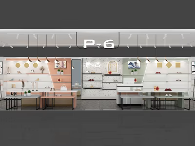Modern P-6 Specialty Store with Bright Lighting Display Shelves and Colorful Products in Clean Interior 3d model